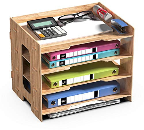 JOPOO Schreibtisch Holz Dokumentenablage, Büro Briefablage Papierablage A4, Ablagefächer Papierablage für Papier Brief