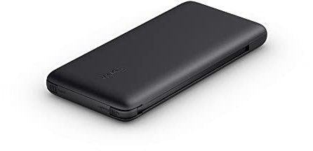 BELKIN BoostCharge Plus 10K tragbarer externer Akku (10.000 mAh Powerbank mit integrierten Lightning- und USB-C-Kabel und zusätzlichem USB-C-Ladeanschluss) - Schwarz