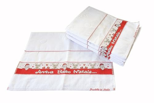 Strofinacci CANOVACCI ASCIUGA Piatti Natalizi Set da 3 Pezzi 100% Cotone con Inserto in Tela Aida per Ricamo punto croce idea regalo (Arriva Babbo Natale)