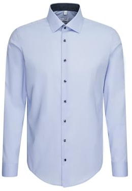 Seidensticker Men's Business Shirt - Shaped fit - Non-Iron - Kent Collar - Long Sleeve - 100% Cotton Blue