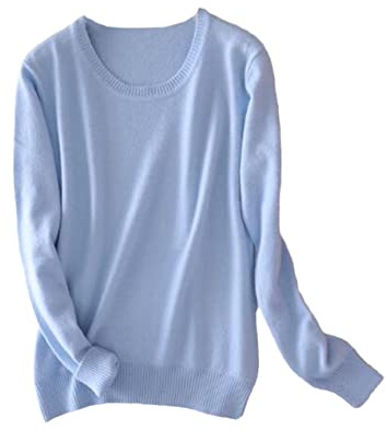 Damtröja kashmir pullover rund hals långärmad tröja stickad tröja, Himmelsblått, L