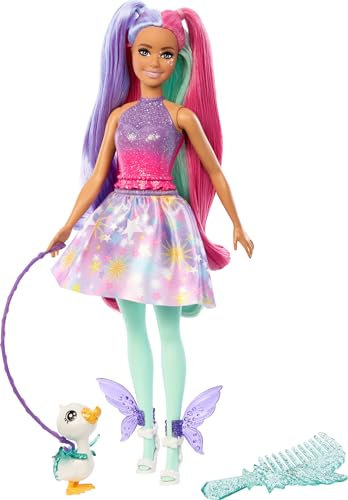 Barbie-Puppe mit märchenhaftem Outfit und Tierfreund, inspiriert Verborgener Zauber“, The Glyph, Fantasiehaar und Kamm, HLC35