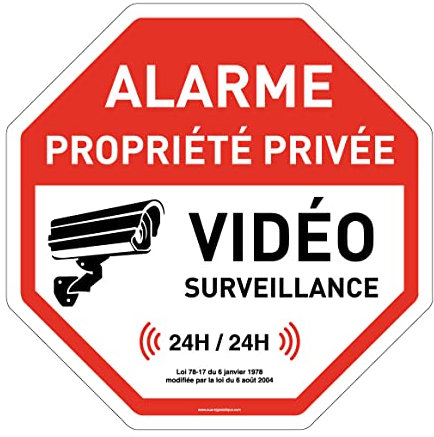 AUA SIGNALETIQUE - Panneau De Signalisation Circulaire en PVC 1.5 mm (Ø 240 mm, Alarme Propriété Privée sous Vidéo)