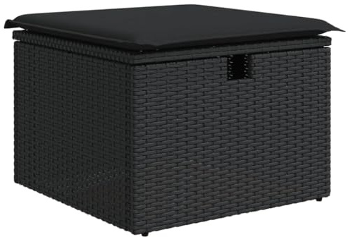 vidaXL Gartenhocker mit Kissen Schwarz 55x55x37 cm Poly Rattan