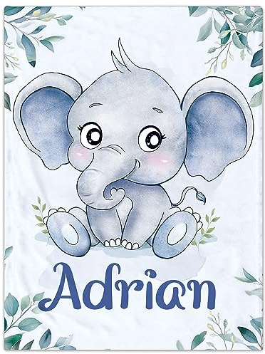SearchI Couverture Bébé Personnalisée, Couverture de Bébé Éléphant Doux, Douce et Confortable Couvre-lit, Cadeau pour Anniversaire de Enfant, Noël