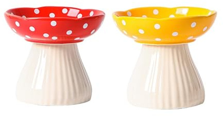 2 Pack Raised Cat Bowl 6 Inch Wide Ceramic Elevated Cat Food Bowl | Whisker Friendly Tilted Cat Dish for Flat Faced Kitten, Cat Feeding Bowl, Shallow Cat Dish for Food and Water