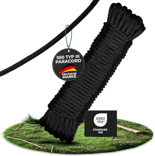 PinPro 4mm Paracord aus 100% Nylon, 550 Typ 3 | Abriebfestes Survival-Seil mit 250kg Tragkraft | Langlebige Schnur ideal für Shelter, Armbänder & Ausrüstung | Oeko-TEX® Zertifiziert (Armee Grün, 15m)