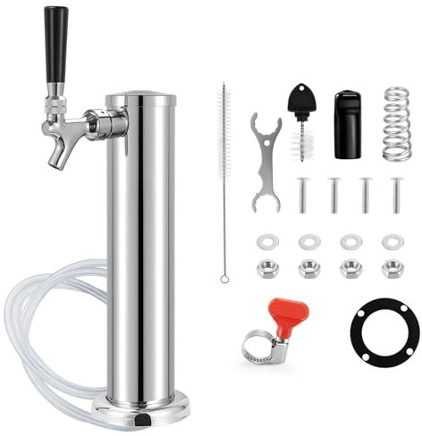Single Tap Keg Tower Kegerator Tower, Stainless Steel Draft Beer Tap System with Self-Closing Core Beer Faucet, Pre-assembled 3'' Beer Line Tap Tower Kegerator Replacement Parts for Home Brewing