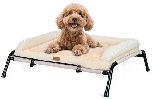 Lekereise Erhöhtes Hundebett für den Außenbereich + orthopädisches Indoor-Hundesofa, 2-in-1-Design, Belastung 18 kg, Beige
