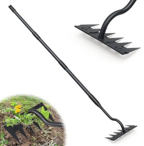 Garten Harke, 140cm Langer Griff, 6 Zinken Schwerlast Gartenrechen Metal Kohlenstoffstahl Garten Rechen, Unkraut Handrechen, Garten Hinterhof Rechen, Gartengeräte Unkraut Hacke Für Jäten Lockern