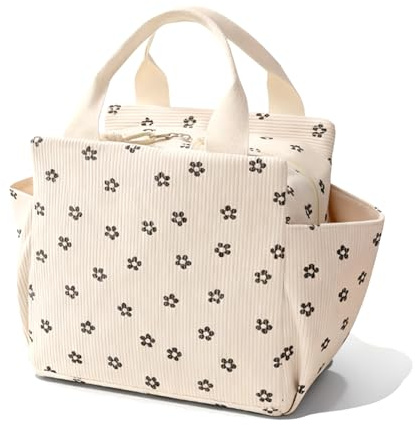 Lunchtasche Handtasche, Kühltaschen, Blumenmuster Beige Thermotasche, Lunchbox Erwachsene, Lunch Tasche für Kinder Frauen, Lsolierte Mittagstasche mit Wasserfestem Futter für Arbeit, Picknick, Schule