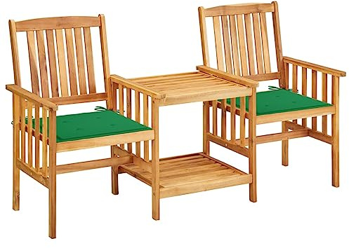 QJBSAVVA Gartenmöbel Set Akazie 159x61x92 cm Holz Bistro Set mit grünen Kissen platzsparende Balkonmöbel für kleine Balkone Garten Terrasse Lounge Sitzgruppe Outdoor