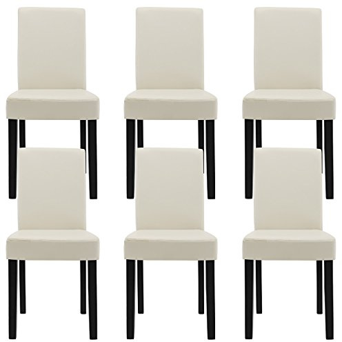 [sv.casa] 6 st. stoppstolar (6 färger valbar) (hög kvalitet) med ben av massivt trä/konstläderöverdrag/elegant / Höhe: 90cm, Breite: 37-42cm, Tiefe: 48cm Creme / Elfenbein