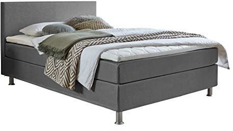 Atlantic Home Collection EDISON Boxspringbett 120 x 209 cm, Härtegrad H2, inklusive Topper, grau