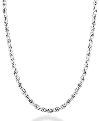 Miabella Solid 925 Sterling Silver Italian 2mm, 3mm Diamond-Cut Braided Rope Chain Necklace for Men Women Made in Italy (2mm, Length 22 Inches)