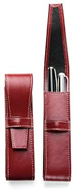 DELMON VARONE - Étui à crayons personnalisé pour 2 instruments d'écriture en cuir rouge - Trousse Porte-stylo avec fermeture à bouton-pression - Housse de protection pour stylos à bille et à plume