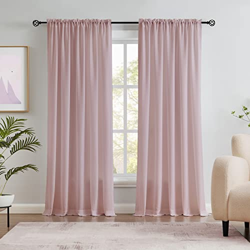 Melodieux Halbtransparente Vorhänge in Altrosa, 213 cm lang, für Schlafzimmer, Wohnzimmer, natürliche Baumwolle, Textur, Stangentasche, Fenster, 132 x 213 cm (2 Stoffbahnen)