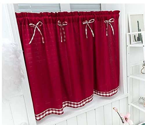 A.Monamour Tenda da cucina corta per piccola finestra, in tessuto di vino rosso opaco con nodi, frangibise a dischi, pannelli mantovani, mezza tenda, passapasta per bistrot cafe