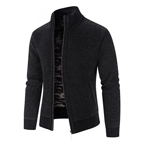 QTZTZ Cardigan jacka herr höst vinter herr varm tröja jacka herr stickad tröja enfärgad cardigan jacka män, svart-3XL