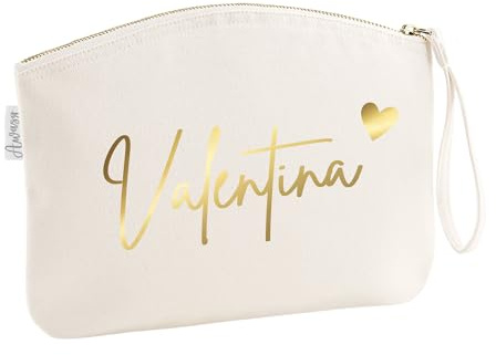minimutz Schminktasche für Mädchen mit Name | Motiv kleines Herz inkl. Namensdruck | Personalisierte Schminktasche Ordnungshüter Damen Mädchen (M, Beige)