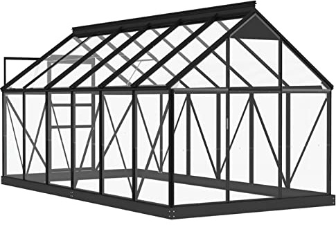 Gecheer Glas Gewächshaus Tomaten Treibhaus Glashaus Gartengewächshaus Tomatenhaus Gartenhaus Pflanzenhaus Frühbeet Garten Tomatengewächshaus Anthrazit 155 x 298 x 191 cm (B x T x H) Aluminium