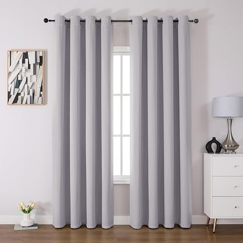 CUCRAF Vorhang Blickdicht Thermovorhang Kälteschutz 2er Set H245 x B140 cm Verdunklungsvorhänge Grauweiß Gardinen mit Ösen, Weich und Langlebig Schallschutz Vorhang für Schlafzimmer Wohnzimmer