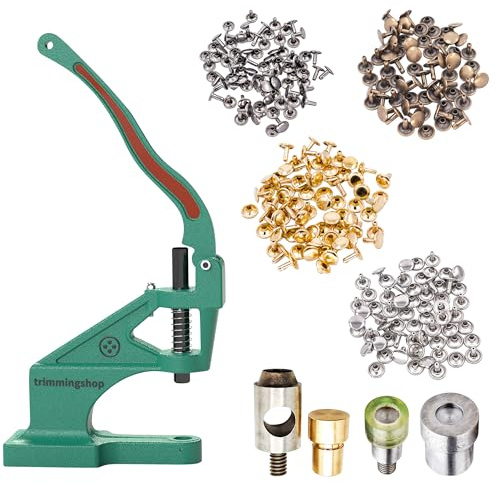 Trimming Shop Green Machine Hand Press Kit with 400 Sets of 8mm Tubular Rivets, Rivet Fixing Dies & Hole Cutter Dies for Leather Crafting, Handbags, Belts & DIY Projects
