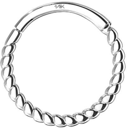 Taffstyle Piercing Ring Septum Tragus Helix Ohr Nase Lippe Nasenpiercing Nasenring Ohrpiercing Intimpiercing 585 Gold 14 Karat Universal Nasen Clicker Geflochten Weißgold 1,2mm x 8mm