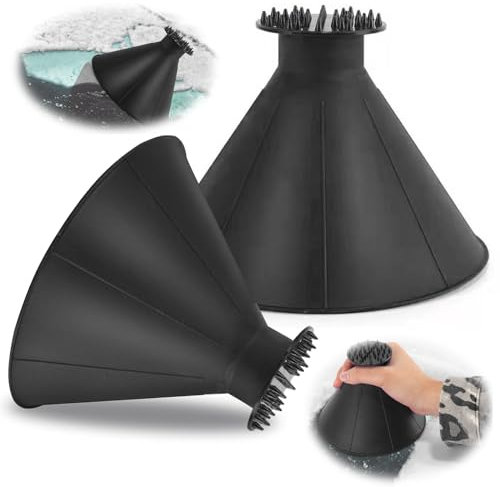 behone Lot de 2 grattoirs à glace pour voiture avec entonnoir rond - Grattoir à glace rond pour voiture - Avec entonnoir à 360 ° - Pour pare-brise de voiture - Noir