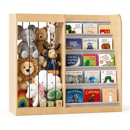 NACHES Kinder Bücherregal für Kinderzimmer Spielzimmer (Natur, 90x34x80cm) | Spielzeugregal Kuscheltier Aufbewahrung Kinderregal Spielzeug-Organizer