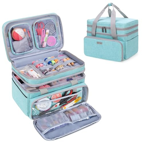 BAFASO Kit de Costura Doblado con 2 Bolsillos Desmontables, Gran Bolsa de Costurero (Sola), Verde