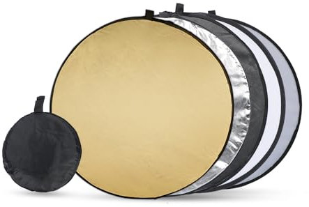 Réflecteur 5 en 1 - Réflecteur Pliable Multifonction 60cm - Tissu de Haute Qualité - Offre Une Lumière Uniforme et Une Réflexion - pour Photographie, Studio, Extérieur (Or, Argent, Blanc, Noir)