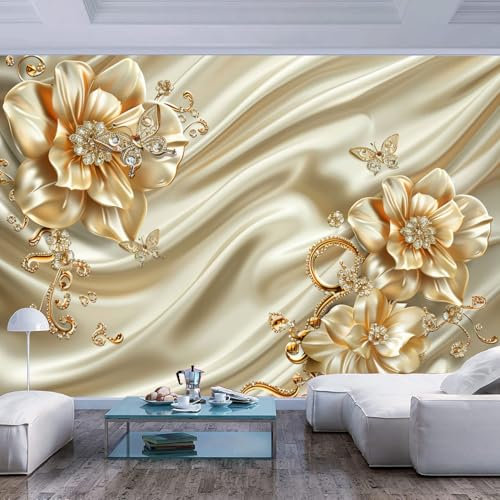 JIAOQSS Papier Peint Panoramique 3d Fleurs Beige Or Papillon Murale Pour Chambre De Fille, Garçon, Chambre De Bébé Salon Chambre Décor