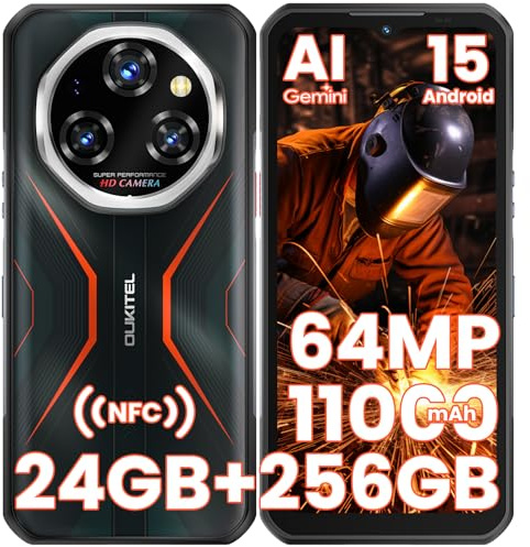OUKITEL WP55 S Móvil Rugerizado MTK G100 Android 15 Gemini AI Movil Resistente 24GB RAM+256GB ROM/2TB TF Telefono Rugerizado 11000mAh/33W 6.6 FHD 120Hz 64MP+32MP/Dual SIM/NFC/GPS/OTG/BT 5.2