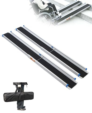 ANYBOY Rollstuhlrampe 91CM-152CM, Alu Teleskop, 2er-Set | Für Treppen und Türschwelle, 300kg Traglast, Längenverstellbar, Mit Aufbewahrungsbeuteln