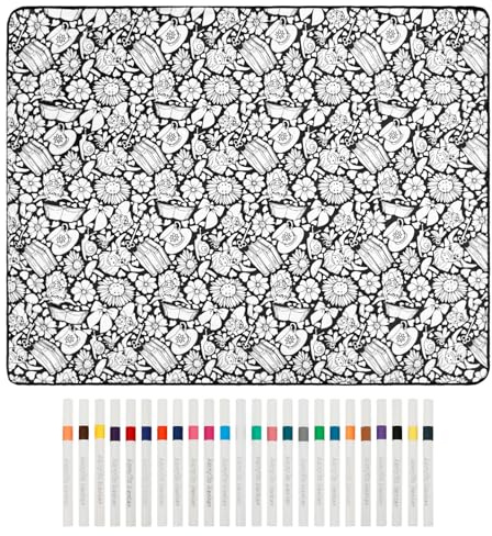 PEIZHIYC Målningsfilt för pyssel, 156 x 125 cm, återanvändbar målningsfilt med tofsar i 24 färger för färgläggning, sammetsfilt, tvättbar, för barn och vuxna, kreativt set