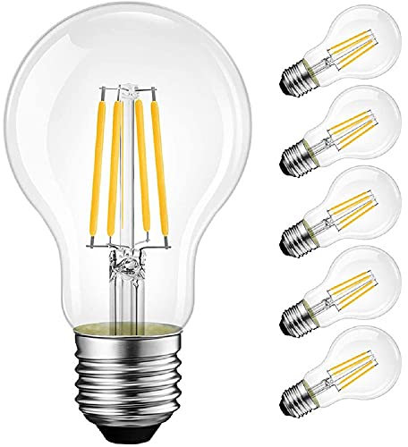 Lampadina LED Edison a basso voltaggio DC 12 V 24 V A19 6 W 2700 K bianco caldo 600LM E26 equivalente a 60 Watt lampadina a filamento LED per progetti di pannelli solari per camper, camper, barche (24