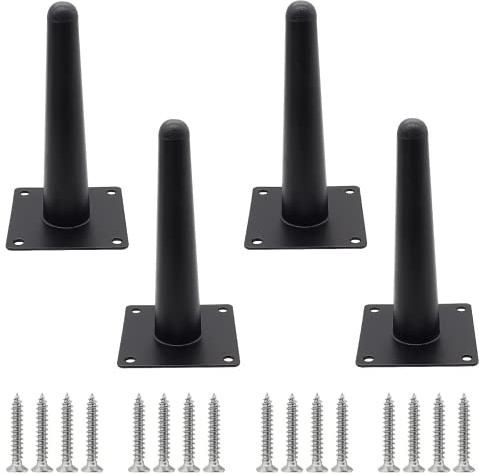 Cjueiom 6 Inch Black Furniture Legs Set of 4 | Straight, Mid-Century Couch Legs, Heavy Duty Coffee Table Legs, Tapered Chair Feet Metal Cabinet Legs