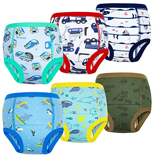FLYISH DIRECT Calzones de Entrenamiento Niño Transpirable, Pantalones de Entrenamiento Niños de Algodón Suave, Ropa Interior de Entrenamiento para Niños Absorbente, Huecos, 6 Paquetes, Azul, 7 años