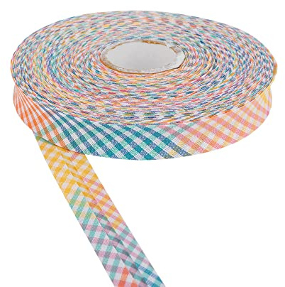 DFL Cotton Gingham Print Bias Binding Tape 18mm – Double Folded Edging in Assorted Colours, 5m & 25m Lengths – Perfect for Sewing, Quilting, Bunting & Craft Projects (5m,Multicolour)