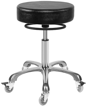 Salon Rolling Stools with Locking Castor Wheels - Adjustable Swivel Stool Chair Heavy Duty 400 lbs Thick Cushion Hydraulic Shop Stool for Massage Kitchen Salon Spa Tattoo Medical Office(Black)