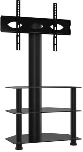 vidaXL Meuble TV d'angle 3 Niveaux pour 32-70 Pouces, Support TV avec Étagères, Meuble Télé avec Rangement Salle de Séjour, Moderne, Noir
