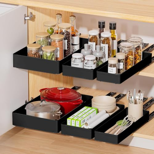 Lot de 3 Organiseurs D'armoire Coulissants, 3 Tailles de Largeur, Tiroirs Coulissants pour Armoires de Cuisine, Tiroirs Coulissants