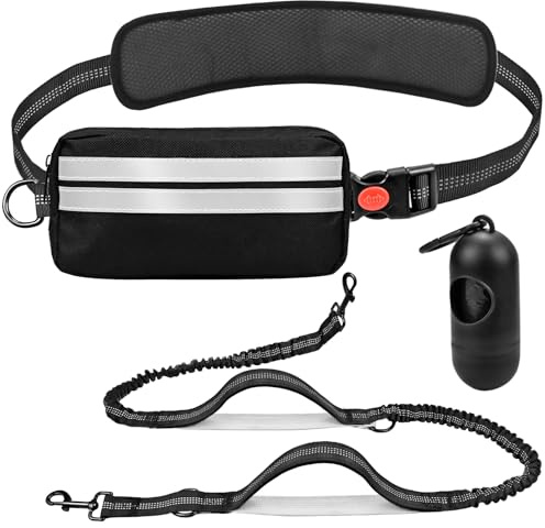 Joggingleine Hunde mit Bauchgurt, Freihändig Laufleine für Hunde mit Müllbeutel, Laufhundeleine mit Hüftgurt, Bungee-Laufleine Hundeleinen für Große Mittelgroße Hundes, Dog Leash für Laufen im Freien
