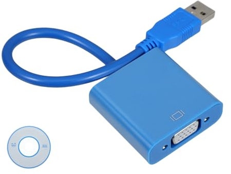 DIYEAH Adaptateur USB vers Vga Câble Adaptateur Affichage Vidéo pour Moniteur Externe Compatible avec Pc Et Ordinateur Portable Bleu