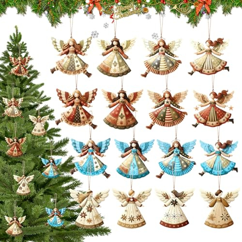 32 Stück Weihnachts Engel-Anhänger Engel-Christbaumschmuck mit Schnur Weihnachtsbaumschmuck Holz Anhä-nger Weihnachtsbaum AnhängerAngel für Fensterschmuck Feiertag Party Decoratio Weihnachtsanhänge