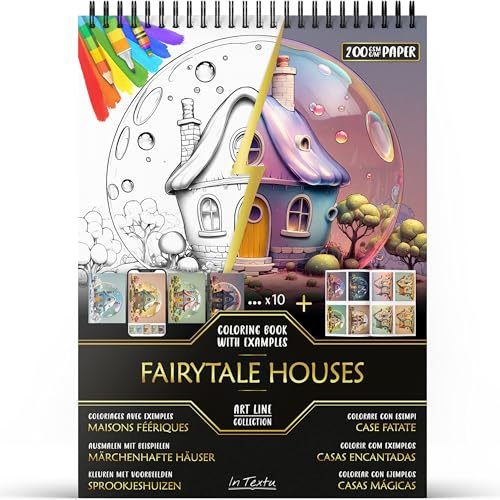 In Textu Malbuch für Erwachsene Märchenhafte Häuser, Papier 200 g/m² | Spiralbindung, A4, Premiumqualität, 30 Motive, 300 Farbmodelle, für Stifte und Acryl-/Alkohol-/Wassermarker