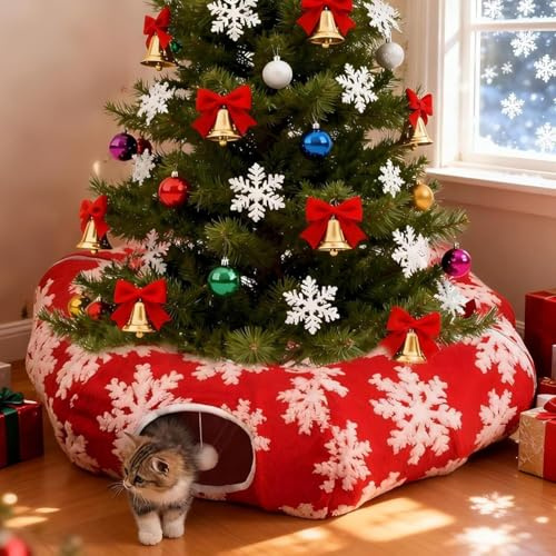 Tunnel De Noël pour Chat, Tunnel pour Chat sous Le Sapin De Noël, Chaleureux Et Confortable Coussin De Chaton Lavable, pour Chatons, Chiots Et Lapins
