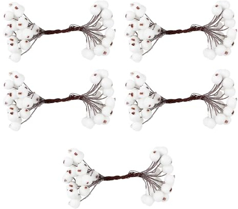 TOYANDONA 5 Pezzi Bacche di Agrifoglio Artificiali Bianche Finitura Opaca Decorazioni Floreali Natalizie per Casa Ufficio e Feste Accessori Resistenti per Composizioni e Bomboniere