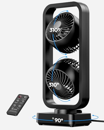 gaiatop Tower Fans, 310° Tilt Table Top Fan for Bedroom, 6.8 m/s Powerful Desk Tower Fan with Remote, 1.8 m Cable, Desk Fans Quiet, 90° Oscillating, 8H Timer, Home Office Table Floor, 41 cm (H) Black